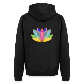 Blühendes Lotus Mandala Design - Unisex Premium Bio Zip Hoodie - Schwarz - Hinten - Nico (187cm)