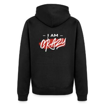 I AM CRAZY - Unisex Premium Organic Zip Hoodie - black - Back - Nico (187cm)