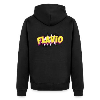 Flavio Nom personnalisé Style bande dessinée Pop Art, - Veste à capuche bio Premium Unisexe - noir - Dos - Nico (187cm)