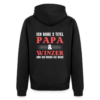 Ich habe 2 Titel Papa und Winzer - Unisex Premium Bio Zip Hoodie - Schwarz - Hinten - Nico (187cm)