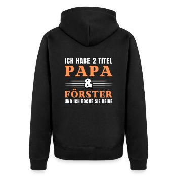 Ich habe 2 Titel Papa und Förster - Unisex Premium Bio Zip Hoodie - Schwarz - Hinten - Nico (187cm)