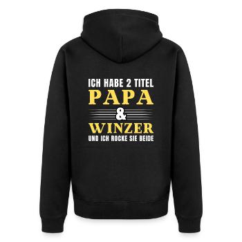Ich habe 2 Titel Papa und Winzer - Unisex Premium Bio Zip Hoodie - Schwarz - Hinten - Nico (187cm)