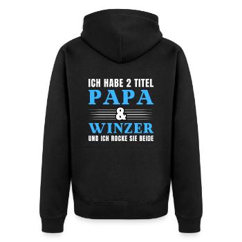 Ich habe 2 Titel Papa und Winzer - Unisex Premium Bio Zip Hoodie - Schwarz - Hinten - Nico (187cm)