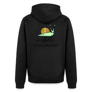 Lustige Schnecke fährt Fahrrad - Unisex Premium Bio Zip Hoodie - Schwarz - Hinten - Nico (187cm)