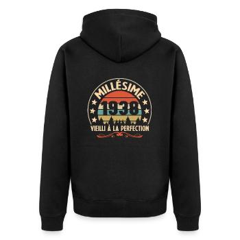Cadeau Millésime 1938 Vieilli À La Perefection - Veste à capuche bio Premium Unisexe - noir - Dos - Nico (187cm)