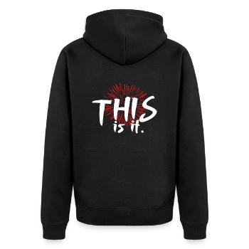 This is it. Zur Meditation und Entspannung - Unisex Premium Bio Zip Hoodie - Schwarz - Hinten - Nico (187cm)