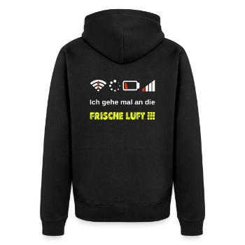 Frische Luft Gamer Nerd Fun Spaß Lustig Zocker - Unisex Premium Bio Zip Hoodie - Schwarz - Hinten - Nico (187cm)