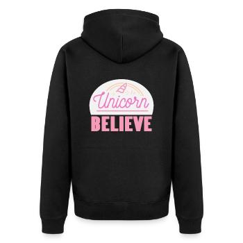 BELIEVE Cute Awesome Unicorn Designs T-Shirt - Unisex Premium Bio Zip Hoodie - Schwarz - Hinten - Nico (187cm)