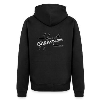 Champion#1 - Unisex Premium Bio Zip Hoodie - Schwarz - Hinten - Nico (187cm)