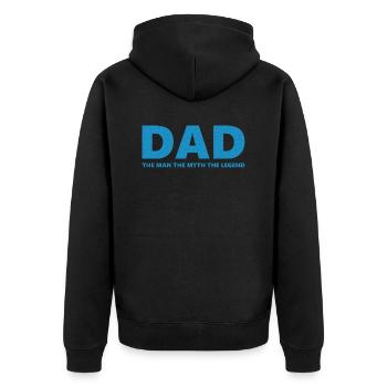 Dad Man Myth Legend - Unisex Premium Bio Zip Hoodie - Schwarz - Hinten - Nico (187cm)