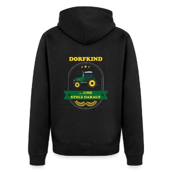 Dorfkind und stolz darauf Bauer Traktor Trecker - Unisex Premium Bio Zip Hoodie - Schwarz - Hinten - Nico (187cm)
