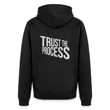 trust the process Quote - Unisex Premium Organic Zip Hoodie - black - Back - Nico (187cm)