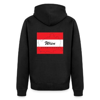 Wien - Hauptstadt mit GPS-Koordinaten & Flagge - Unisex Premium Bio Zip Hoodie - Schwarz - Hinten - Nico (187cm)