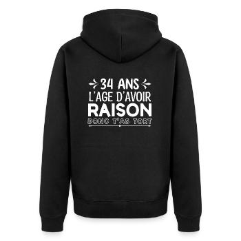34 ans - cadeau d’anniversaire 34 ans - Veste à capuche bio Premium Unisexe - noir - Dos - Nico (187cm)