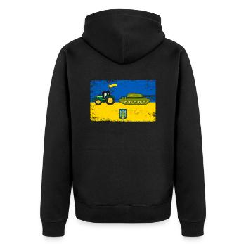Ukrainian Farmer Steals Tank - Unisex Premium Organic Zip Hoodie - black - Back - Nico (187cm)