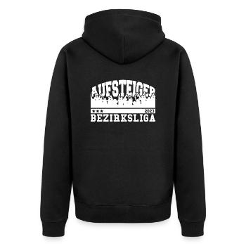 Aufsteiger 2023 Bezirksliga Aufstieg Fußball - Unisex Premium Bio Zip Hoodie - Schwarz - Hinten - Nico (187cm)