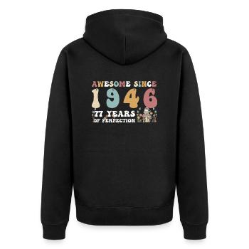 Großartig seit 1946 77 Jahr der Perfektion - 77. - Unisex Premium Bio Zip Hoodie - Schwarz - Hinten - Nico (187cm)
