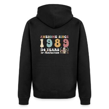 Génial depuis 1989 34 Année de Perfection - 34ème - Veste à capuche bio Premium Unisexe - noir - Dos - Nico (187cm)