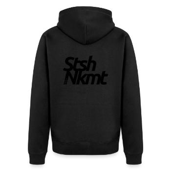 STSH NKMT - Unisex Premium Bio Zip Hoodie - Schwarz - Hinten - Nico (187cm)