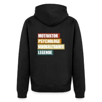 Handballtrainer Spruch - Unisex Premium Bio Zip Hoodie - Schwarz - Hinten - Nico (187cm)