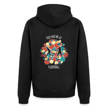 Floorball Unihockey Feldhockey Hallenhockey - Unisex Premium Bio Zip Hoodie - Schwarz - Hinten - Nico (187cm)
