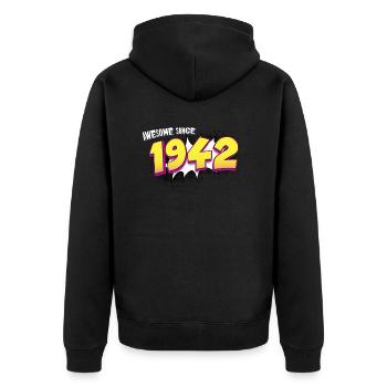 Retro 81st birthday in Pop Art Comic Book Style - Unisex Premium Organic Zip Hoodie - black - Back - Nico (187cm)