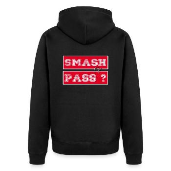 Smash or Pass - Unisex Premium Bio Zip Hoodie - Schwarz - Hinten - Nico (187cm)