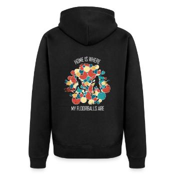 Floorball Unihockey Feldhockey Hallenhockey - Unisex Premium Bio Zip Hoodie - Schwarz - Hinten - Nico (187cm)