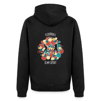 Floorball Unihockey Feldhockey Hallenhockey - Unisex Premium Bio Zip Hoodie - Schwarz - Hinten - Nico (187cm)
