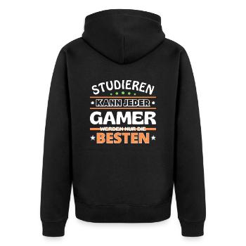 Studieren kann jeder Gamer sind die Besten - Unisex Premium Bio Zip Hoodie - Schwarz - Hinten - Nico (187cm)