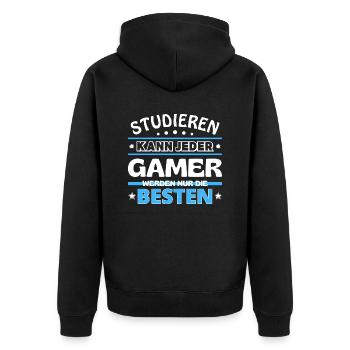 Studieren kann jeder Gamer sind die Besten - Unisex Premium Bio Zip Hoodie - Schwarz - Hinten - Nico (187cm)