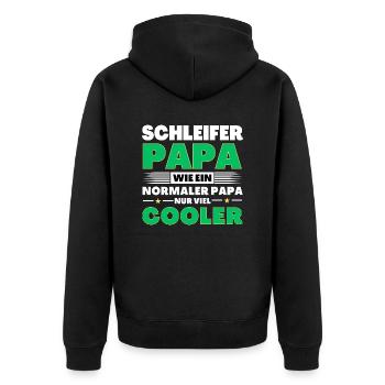 Schleifer Papa wie ein normaler nur viel cooler - Unisex Premium Bio Zip Hoodie - Schwarz - Hinten - Nico (187cm)
