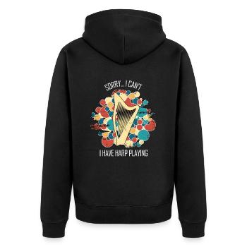 Harfe Geschenk Musikinstrument Musiker Zupfen - Unisex Premium Bio Zip Hoodie - Schwarz - Hinten - Nico (187cm)