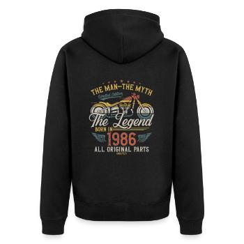 1986 Vintage Man Myth Legend Motorcycle - Unisex Premium Organic Zip Hoodie - black - Back - Nico (187cm)