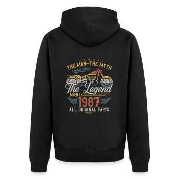 1987 Vintage Man Myth Legend Motorcycle - Unisex Premium Organic Zip Hoodie - black - Back - Nico (187cm)