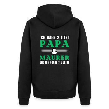 Ich habe 2 Titel Papa und Maurer - Unisex Premium Bio Zip Hoodie - Schwarz - Hinten - Nico (187cm)
