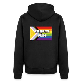 Inclusive Pride Progress Flag CELEBRATE PRIDE - Unisex Premium Organic Zip Hoodie - black - Back - Nico (187cm)