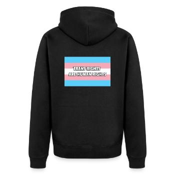 Trans Pride TRANS RIGHTS ARE HUMAN RIGHTS - Unisex Premium Organic Zip Hoodie - black - Back - Nico (187cm)