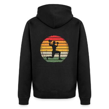 Fitness Vintage - Unisex Premium Organic Zip Hoodie - black - Back - Nico (187cm)