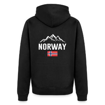 Norwegen Spruch Berg Berge Wandern - Unisex Premium Bio Zip Hoodie - Schwarz - Hinten - Nico (187cm)