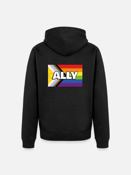 Pride Ally Inclusive Pride Progress Flag - Unisex Premium Organic Zip Hoodie - black