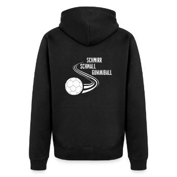 Schwirr Schwall Gummiball - Unisex Premium Bio Zip Hoodie - Schwarz - Hinten - Nico (187cm)