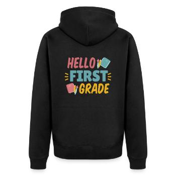 Hallo Erstklässler Hallo Erstklässler Geschenkinsp - Unisex Premium Bio Zip Hoodie - Schwarz - Hinten - Nico (187cm)
