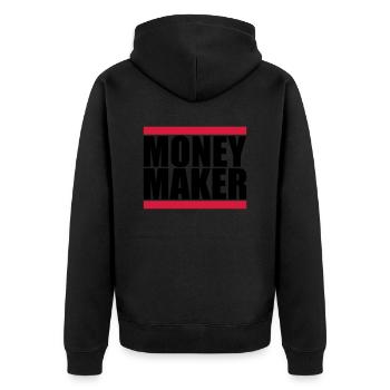 Balken Logo Money Maker - Unisex Premium Bio Zip Hoodie - Schwarz - Hinten - Nico (187cm)