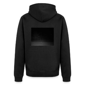 Gruselige Kreatur im Wald - Unisex Premium Bio Zip Hoodie - Schwarz - Hinten - Nico (187cm)