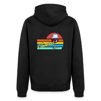 CHEERS! Retro Vintage Wine Lover Design T-Shirt - Unisex Premium Organic Zip Hoodie - black - Back - Nico (187cm)