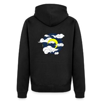 Mond am Sternenhimmel - Unisex Premium Bio Zip Hoodie - Schwarz - Hinten - Nico (187cm)