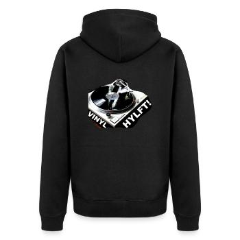 ZoffArt VINYL HYLFT! - Unisex Premium Bio Zip Hoodie - Schwarz - Hinten - Nico (187cm)
