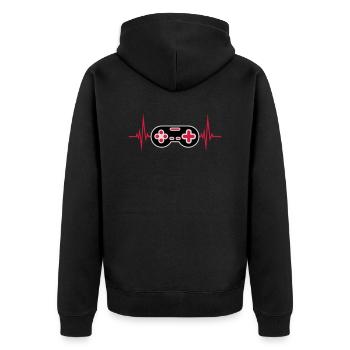 Puls Herzschlag Retro Gamer - Unisex Premium Bio Zip Hoodie - Schwarz - Hinten - Nico (187cm)