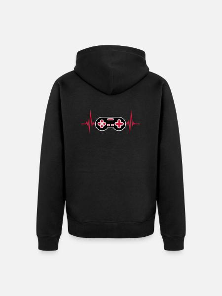 Pulse Heartbeat Retro Gamer - Unisex Premium Organic Zip Hoodie - black